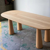Table à manger en bois de style nordique, design en bois massif, bois ciré blanc Wabi-sabi, bureau ovale moderne et minimaliste