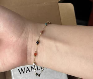Pulsera de cadena chapada en oro con piedra natural y perla de imitación, estilo bohemio, regalo de joyería para mujer - Product Image 2
