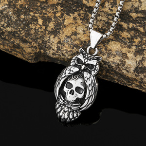 Yunnique – collier avec pendentif hibou en acier inoxydable, design de crâne, bijoux de mode de Style Punk pour hommes - Product Image 2
