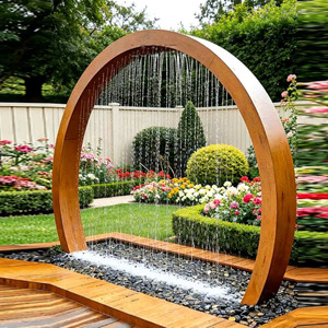 Fontana Personalizzata Grande per Interni ed Esterni in Acciaio Inossidabile, <span class=keywords><strong>Scultura</strong></span> d'Acqua a Cascata Circolare - Product Image 1
