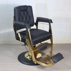 Sillón de Barbería Vintage Negro y Dorado, Silla Hidráulica de Peluquería con Reposapiés Metálico, Muebles para Salón de Belleza - Product Image 1