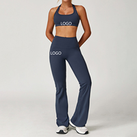 Ensemble de yoga pour femmes avec logo personnalisé, couleur unie, leggings de yoga taille haute avec vêtements de fitness à séchage rapide, ensemble de course