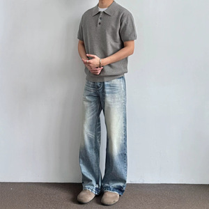 Polo de punto gris para hombre, manga corta, color sólido, corte holgado, informal, tallas M, L, XL, 2XL, 3XL - Product Image 4