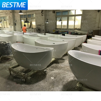 Baignoire en forme de bateau salle de bain de luxe autoportante en résine acrylique blanche polie baignoire à surface solide