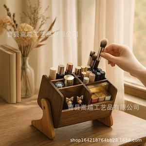 Solid Wood Desktop Makeup Brush <b>Storage</b> Box 17x12x15cm Cosmetic Organizer For Bedroom <b>Dressing</b> <b>Table</b> - Product Image 5