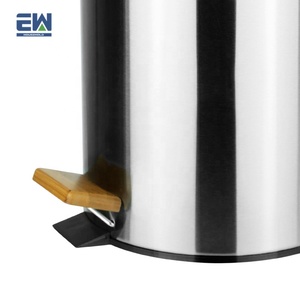 5 litres/1.3 Gallons Ronde Petit Métal <span class=keywords><strong>bruss</strong></span> Étape Poubelle intérieure amovible Poubelle, couvercle en bambou Poubelle Poubelle - Product Image 3