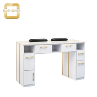 Table de travail double pour manucure avec armoire fermée et bande décorative en bois pour salon de beauté haut de gamme