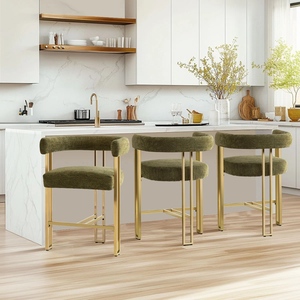 Tabouret de bar moderne en velours capitonné avec pieds en acier inoxydable doré, <span class=keywords><strong>chaise</strong></span> <span class=keywords><strong>haute</strong></span> pour la maison, le bistrot, le café - Product Image 6
