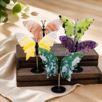 Ailes de papillon en cristal naturel sculptées à la main avec support en métal, pierre de guérison, ornement de papillon sculpté à la main, décoration de la maison, cadeau
