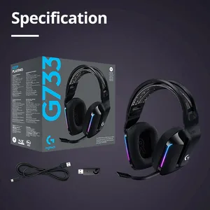 سماعات أصلية من المصنع Logitech G733 Rgb مزودة بمصابيح ليد سرعة الضوء قابلة للطي ملونة باللون الأسود سماعات لاسلكية مناسبة لتشغيل الألعاب