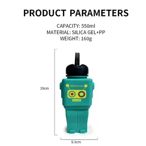أكواب وزجاجات مياه قابلة للطي مقاومة للتسرب على شكل روبوت من السيليكون قابلة للطي للسفر كوب زجاجة مياه لصالة الألعاب الرياضية