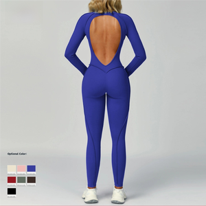 Trajes Deportivos de Yoga y Pilates, Monos Deportivos, Nuevo Diseño Sólido con Cuello Halter y Cuello Alto, Manga Larga, Spandex/Nailon Elástico en Cuatro Direcciones para Mujer - Product Image 2