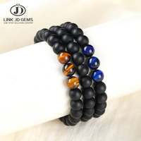 Bracelet en corde tressée avec perles en verre noir mat et œil de tigre porte-bonheur, ensemble de bracelets ajustables, bijoux de mode pour hommes et femmes