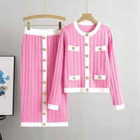Ensemble de tricots décontractés pour dames Cardigan à manches longues + demi-jupe enveloppante Hiver Ensemble de pulls 2 pièces pour femmes