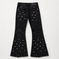 DiZNEW Jeans Premium Homme Effet Vieilli, Coupe Évasée, avec Œillets et Clous Décoratifs, en Denim Texturé, Direct Usine