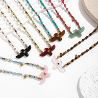 Collier de perles en pierres précieuses naturelles : Opale, Quartz Rose, Amazonite, Turquoise, avec pendentif sculpté Aigle