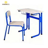 Muebles Escolares de Diseño Moderno, Conjunto de Silla y Escritorio Individual para Estudiantes con Marco Metálico y Cesta de Almacenamiento para Niños