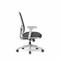 Chaise de bureau respirante en maille, à dossier mi-haut, grise, réglable en hauteur, avec support lombaire et accoudoirs fixes pour les espaces de travail