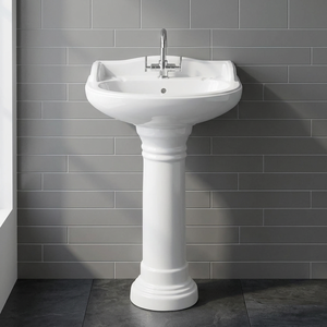 Nouveau lavabo décoratif en céramique moderne avec piédestal, à poser au sol, style européen - Product Image 3