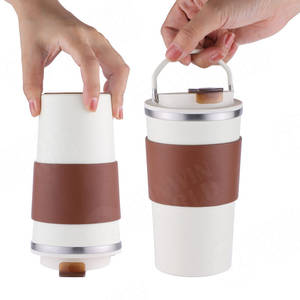 Tasse à café réutilisable avec revêtement céramique, couvercle et poignée, mug à café isolé en acier inoxydable, gobelet à café à double paroi pour les voyages - Product Image 2