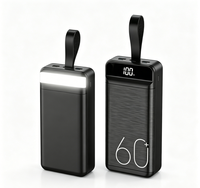 Livraison rapide depuis l'entrepôt américain, livraison gratuite, batterie externe 60000mAh, grande capacité, batterie externe de voyage en plein air, lumière d'urgence LED
