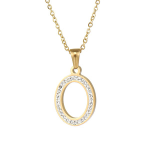 Collar de Acero Inoxidable al por Mayor con Colgante de Letra y Diamante, Collar de Acero de Titanio con Diamantes y Oro de 18k para Mujer - Product Image 4