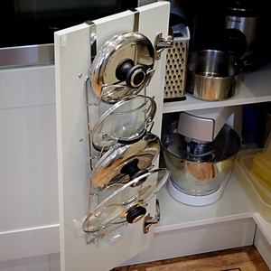 Sur Porte Cuisine Placard Organisateur <span class=keywords><strong>Mural</strong></span> Pot & Pan Couvercle Titulaire avec Chrome Rack pour <span class=keywords><strong>Casserole</strong></span> Stockage Métal Matériel - Product Image 3