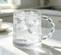 Tasse en verre gaufré vintage avec poignée en chaîne de perles, mug transparent pour café, thé, jus et boissons froides