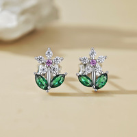 Anting Bunga Zirkon Perak Sterling S925 untuk Wanita, Gaya Mewah Kelas Atas, Gaya Eropa dan Amerika