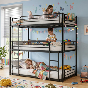 <span class=keywords><strong>Lit</strong></span> superposé triple moderne, taille double, structure métallique, modulaire, pour enfants, gain de place, mobilier de chambre, salon, école, appartement, usine - Product Image 1