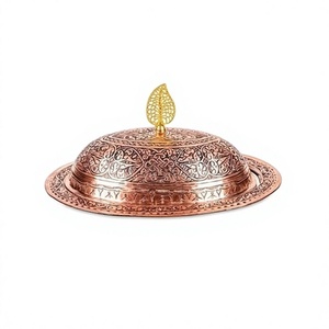Beurrier en cuivre design avec bouton en feuille d'or pour servir le beurre dans les hôtels et restaurants au meilleur prix - Product Image 1