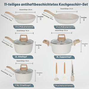 High Quality Ceramic Coated Non-Stick <b>Pots</b> Soft Touch Handle 11-Piece Beige Aluminum Induction Forged Cookware Set - Product Image 2