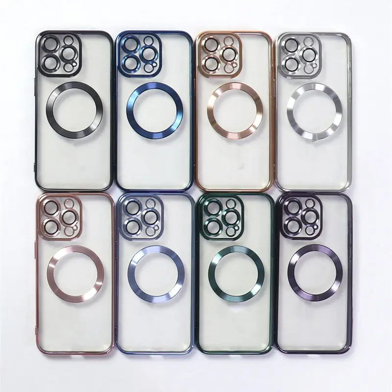 Camera Lens Glass Electroplated TPU Colorful Luxury Clear Transparent Magnetic Phone Case For iPhone 12 11 13 14 15 Pro Max Case