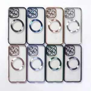 Camera Lens Glass Electroplated TPU Colorful Luxury Clear Transparent Magnetic Phone Case For iPhone 12 11 13 14 15 Pro Max Case