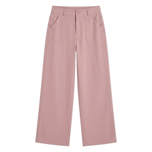 Pantalones Anchos de Mezcla de Algodón y <span class=keywords><strong>Lino</strong></span> para <span class=keywords><strong>Mujer</strong></span>, Cintura Alta, Bolsillos Grandes, Transpirables, Rectos, Casuales, para Vacaciones - Product Image 4