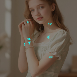 Nouveaux autocollants de <span class=keywords><strong>tatouage</strong></span> bleu brillant dans le noir-Design de <span class=keywords><strong>fleur</strong></span> de papillon pour doigt, <span class=keywords><strong>poignet</strong></span>, clavicule | Art corporel imperméable et non toxique - Product Image 2