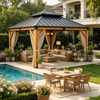 Gazebo Resistente con Estructura de Cedro, Techo Rígido para Todo Clima y Cortinas de Privacidad, Apto para Balcón, Impermeable y Resistente al Viento