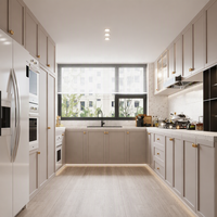 Meuble de cuisine modulaire sur mesure avec étagère ouverte LED, plateau en marbre artificiel en acier inoxydable, finition laquée, écologique, moderne, 3D Mall