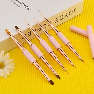 5Pcs Set Dubbelzijdige Nylon Nail Liner Borstels Roze Metalen Handvat Gel Acryl Liner Nail Art Brush Set Voor nail Design