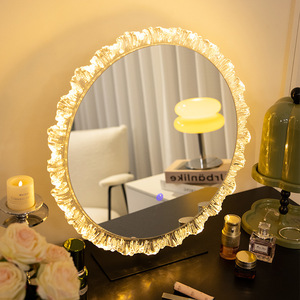 Espejo de pie de lujo chapado en oro con luz inteligente para baño, espejo redondo de tocador para dormitorio, uso en hoteles, alta calidad - Product Image 3