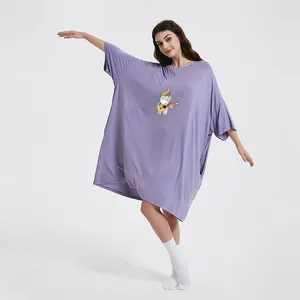 Kadınlar yumuşak bambu pijama gece T Shirt artı boyutu kadın giyim modeli pijama
