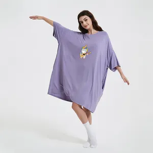 Women Soft Bamboo Pajamas Night T Shirt Plus Size Women's Clothing Model Sleepwear