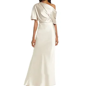 Vestido de festa feminino, vestido formal branco liso em forma de cetim maxi personalizado