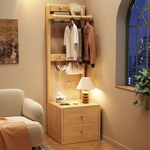 Solid Wood Coat Rack Floor <b>Standing</b> Multi Functional Clothing Storage Cabinet With Hanger And Drawer For Bedroom Home Use - Product Image 4
