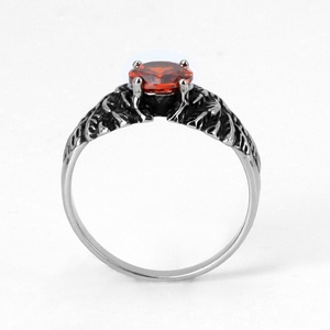 Anillo de Pluma de Acero Inoxidable con Tono Plateado Envejecido Zoryn, con Circonita Cúbica Naranja Ovalada, Joyería Unisex Elegante Vintage Oscura, Ideal - Product Image 3