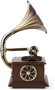 Gramophone Record Player Retro Turntable All In 1 Vintage Phonograph Nostalgic For LP With Copper Horn Built-in Speaker