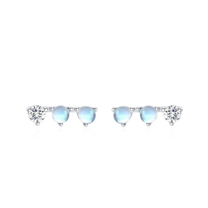 Boucles d'oreilles personnalisables en argent sterling S925 avec zircon rond et pierre de lune, version cuivre - Exclusives pour femmes - Product Image 1