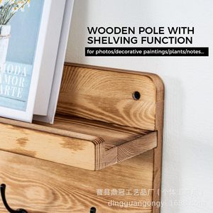 Wooden Wall Mounted Coat Rack With <b>Shelf</b> 6 <b>Hooks</b> Storage Organizer For Entryway Hallway Doorway - Product Image 3