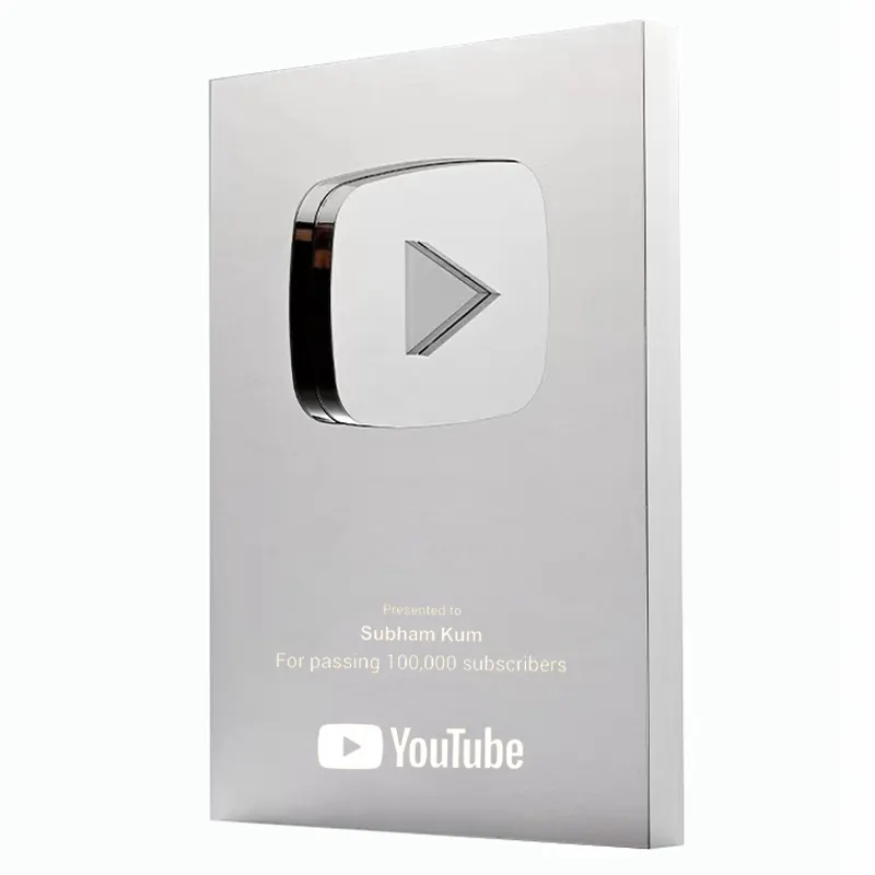 2024 placas de nombre de grabado personalizado oro plata YouTube escudo regalo honor trofeo medalla conmemorativa diamante YouTube Play botón premio