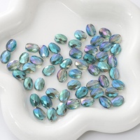 Perles ovales plates de luxe en verre de cristal transparent facetté faites à la main, couleur unie, écologiques, pour colliers et accessoires vestimentaires DIY